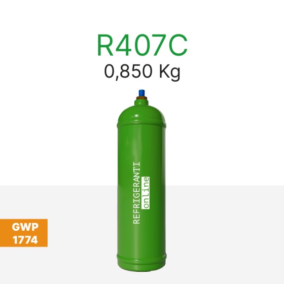 R407C GAS 0,850 kg IN NACHFÜLLBAREM ZYLINDER NEUES 1/4″ SAE-VENTIL