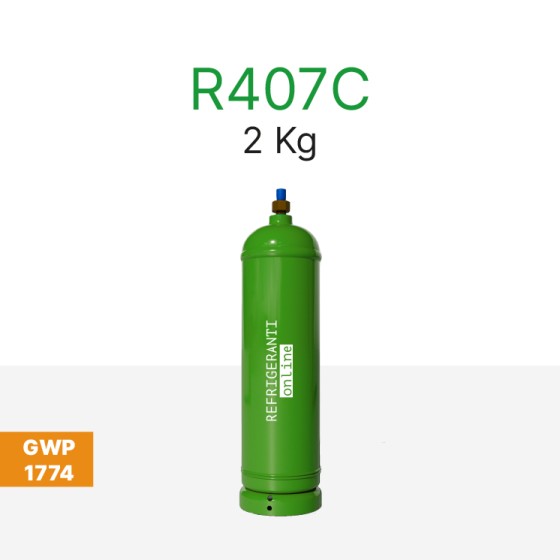 R407C GAS 2 kg IN NACHFÜLLBAREM ZYLINDER NEUES 1/4″ SAE-VENTIL