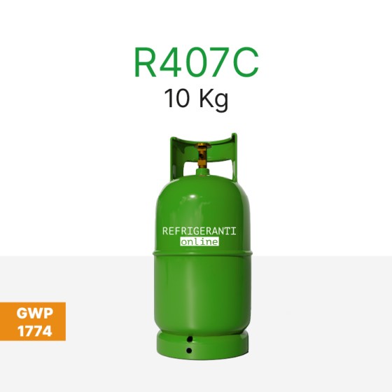 R407C-Gas 10 kg in nachfüllbarer Flasche mit 1/4″ SAE-Ventil