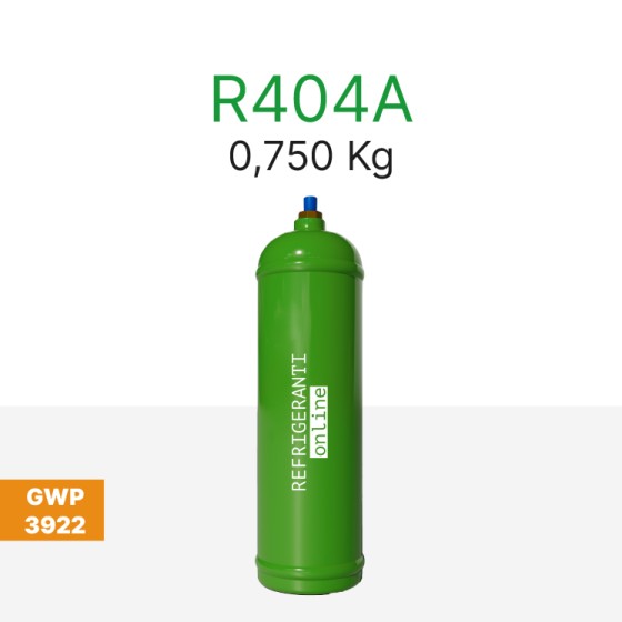 R404A GAS 0,750 kg IN NACHFÜLLBAREM ZYLINDER NEUES 1/4″ SAE-VENTIL